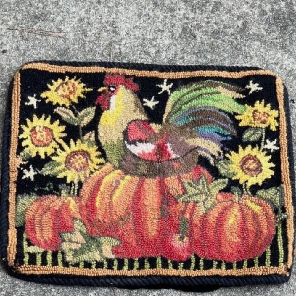 Halloween / Rooster/ pumpkins Needle point mat 18" x 24" Center piece mat